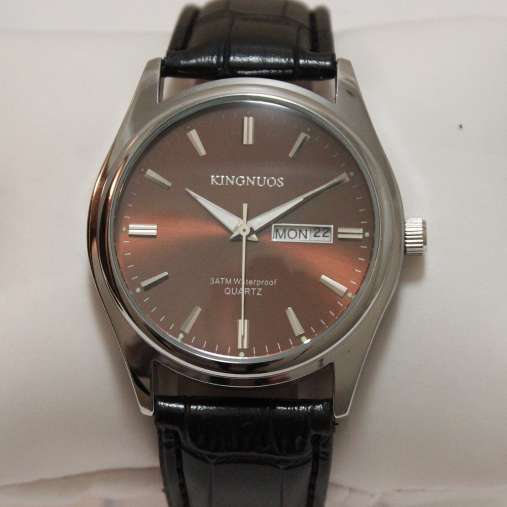 Men's Contemporary Dress Watch Silver Case Black Leather Watch Strap 40mm - Picture 6 of 13